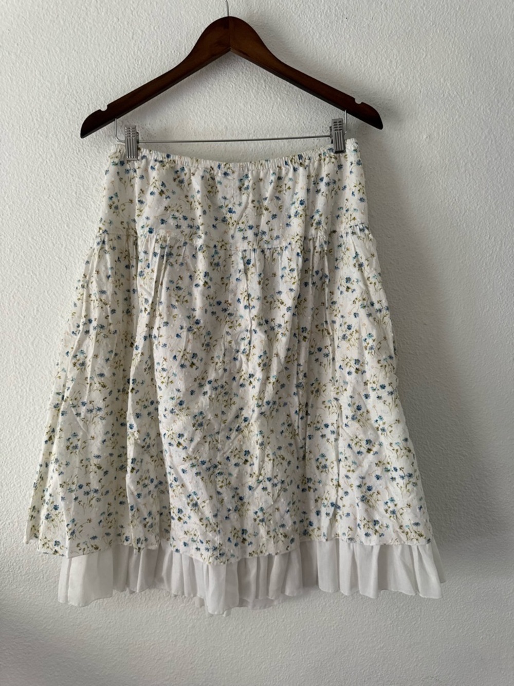 JKLA Retro Ditsy Floral Ruffle Hem Midi Skirt Navy Blue White Large Cottagecore - Picture 7 of 11